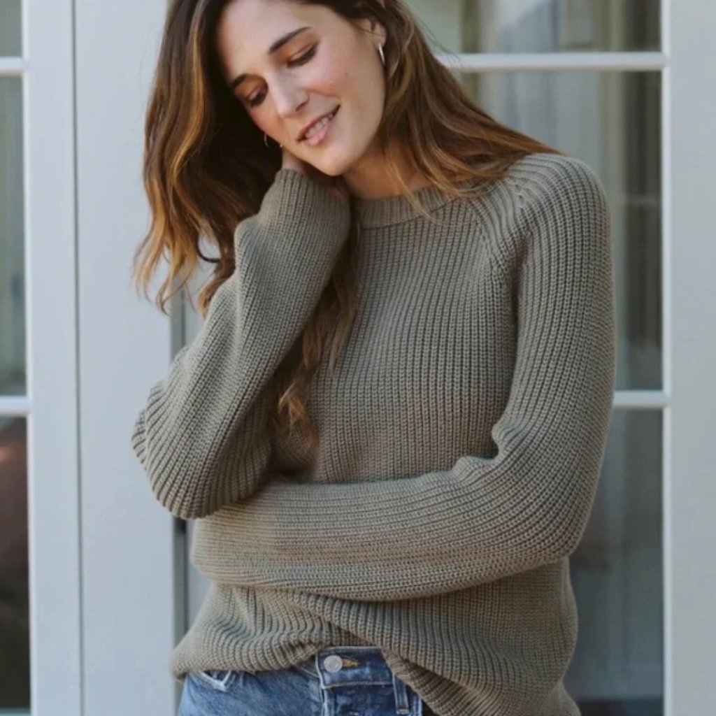 Jenni Kayne Olive Green Ribbed Crewneck Sweater